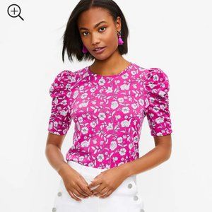 LOFT Floral Cinched Puff Sleeve Tee, Size Large, NWT